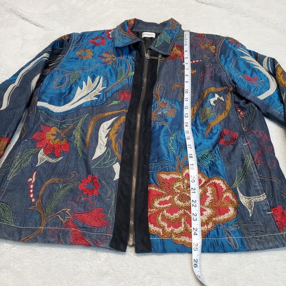 Chicos Denim Embroidery Art to Wear Jacket Women Large Statement Artsy Grandma - Picture 11 of 14
